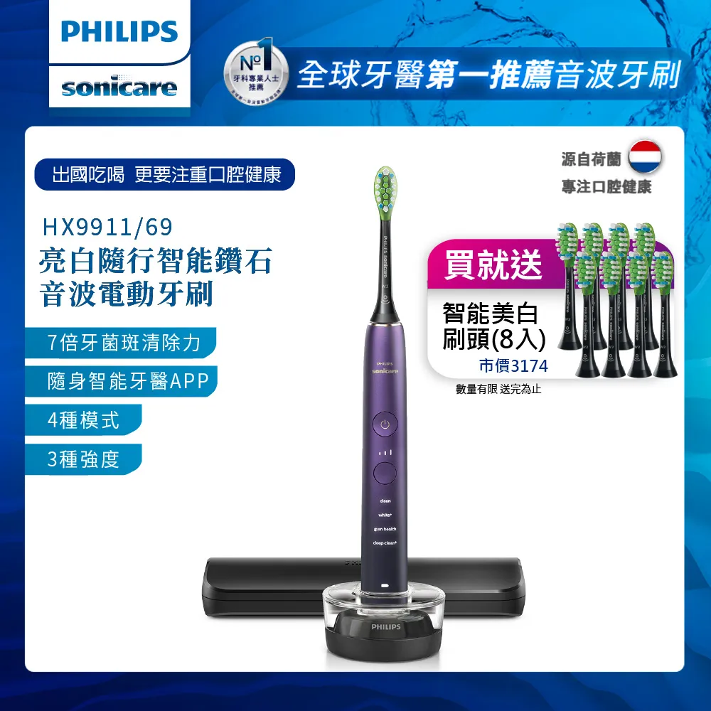 【PHILIPS 飛利浦】Sonicare亮白隨行智能鑽石音波震動/電動牙刷HX5191/02 (星雲藍)-雙入組 歷史價格詳細信息
