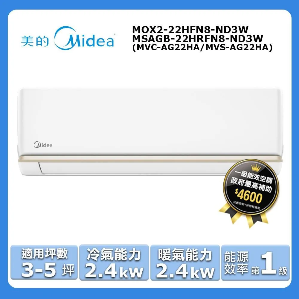 【MIDEA 美的】AG 5-7坪超一級變頻冷暖3.6kW分離式空調(MOX3-36HFN8-ND0W/MSAGB-36HRFN8-ND0W) 歷史價格詳細信息