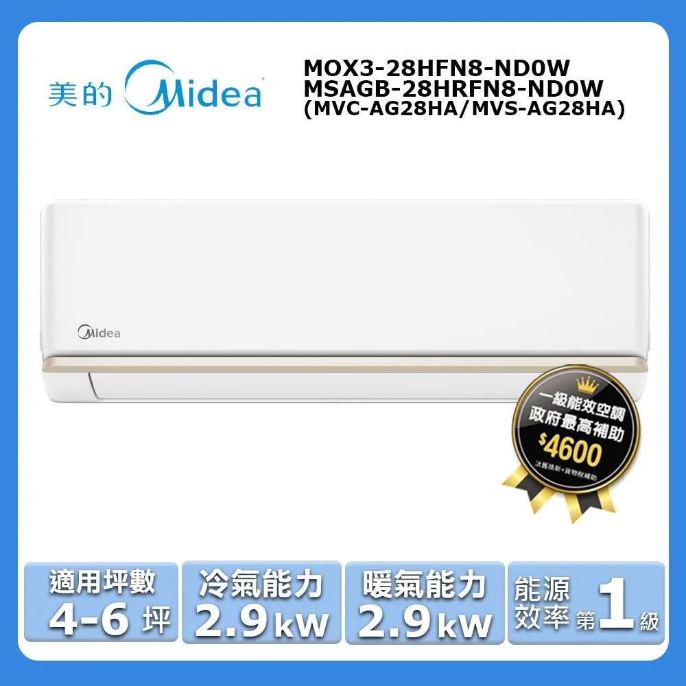 【MIDEA 美的】AG 6-9坪超一級變頻冷暖4.1kW分離式空調(MOX3-40HFN8-ND0W/MSAGB-40HRFN8-ND0W) 歷史價格詳細信息