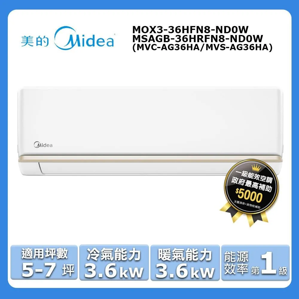 【MIDEA 美的】AG 7-10坪超一級變頻冷暖5.2kW分離式空調(MOX4-50HFN8-NC9W/MSAGC-50HRFN8-NC9W) 歷史價格詳細信息