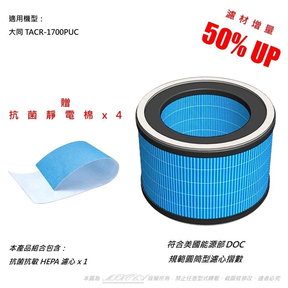 適用Tatung大同TACR-1900PE-WI智能空氣清淨機除臭活性碳二合一HEPA濾網濾芯 歷史價格詳細信息