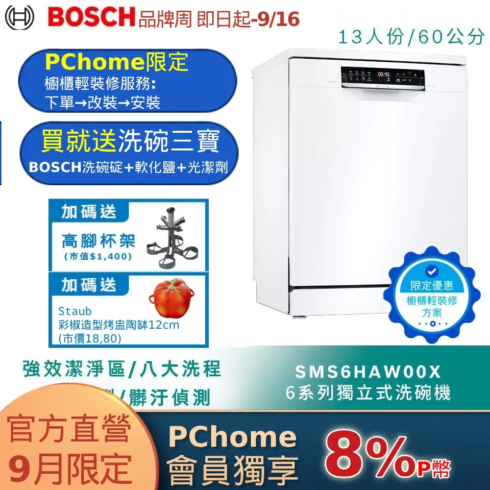 BOSCH 博世 SMI6HAS00X 13人份 60公分寬 半嵌式洗碗機 歷史價格詳細信息