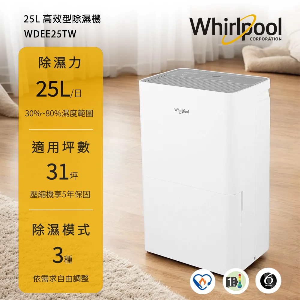 【Whirlpool 惠而浦】一級能效25公升第六感智能節能除濕機WDEE25TW(貨物稅減免$1200) 歷史價格詳細信息