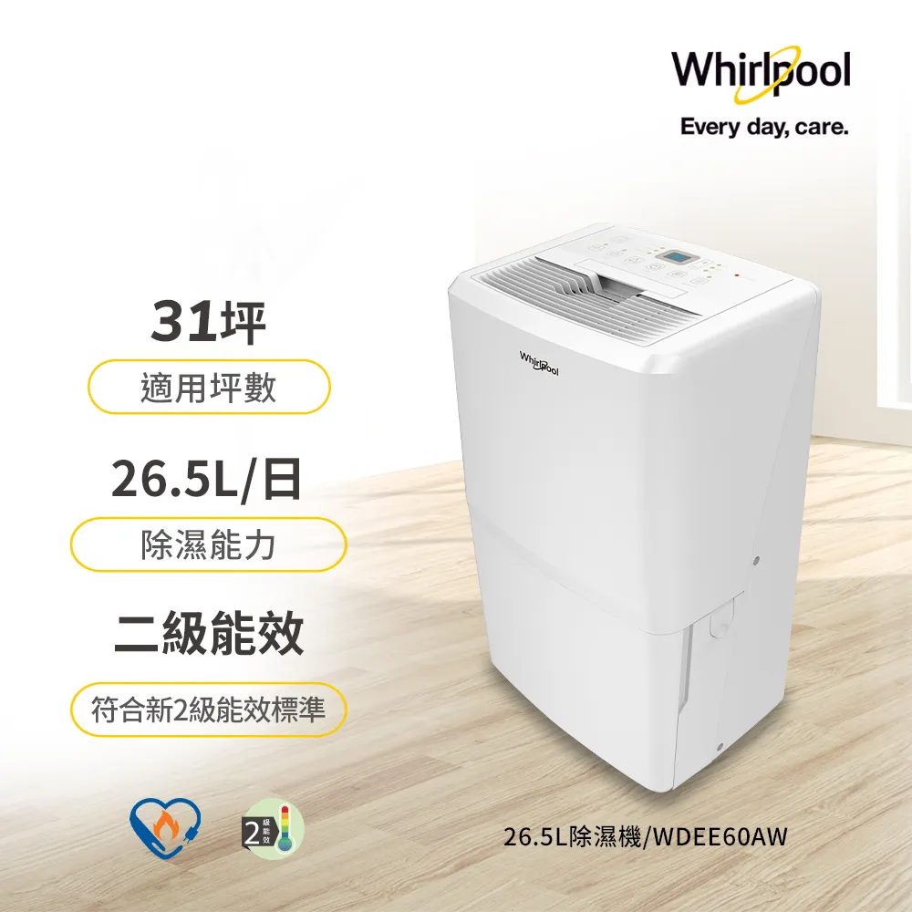 【Whirlpool惠而浦】26.5L 2級清淨除濕機 WDEE60AW 歷史價格詳細信息