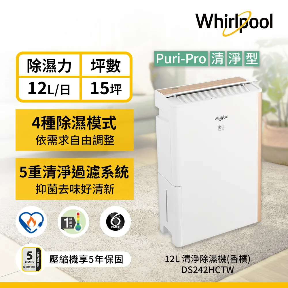 Whirlpool惠而浦 12L 第六感智能清淨除濕機 DS242HCTW 註冊延長保 歷史價格詳細信息