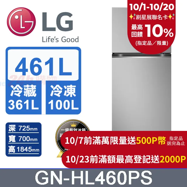 LG 樂金 461L WiFi 智慧變頻雙門冰箱 一級能效 GN-HL460PS 星辰銀 歷史價格詳細信息
