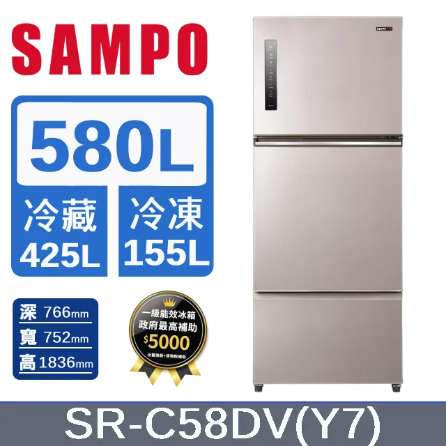 聲寶【SR-C53DV-Y7】530公升三門變頻炫麥金冰箱 歷史價格詳細信息