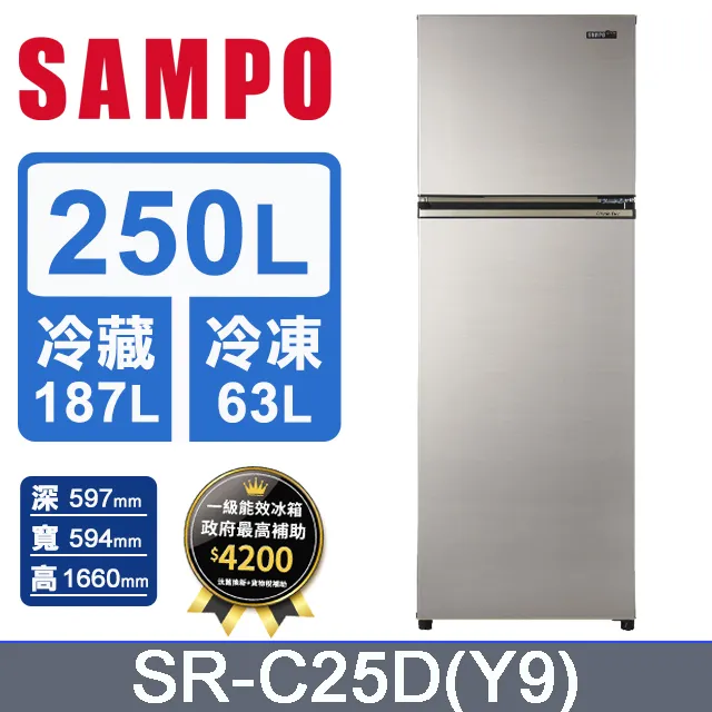SAMPO 聲寶 250公升極光鈦一級變頻冰箱 SR-C25D(G6) 歷史價格詳細信息