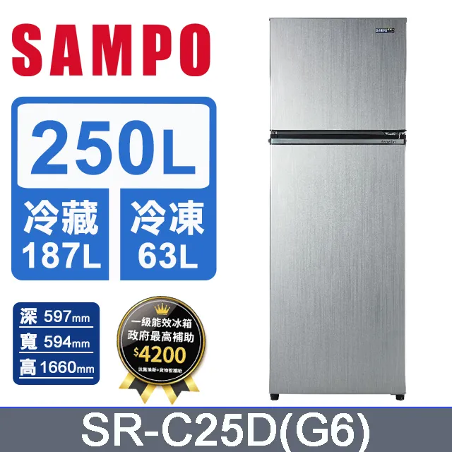 SAMPO 聲寶 250公升極光鈦一級變頻冰箱 SR-C25D(G6) 歷史價格詳細信息
