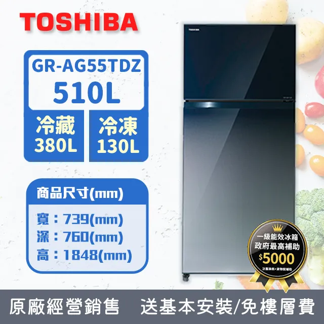 [TOSHIBA 東芝] GR-AG55TDZ(GG) 510公升變頻雙門冰箱-無邊框鏡面(含安裝) 歷史價格詳細信息