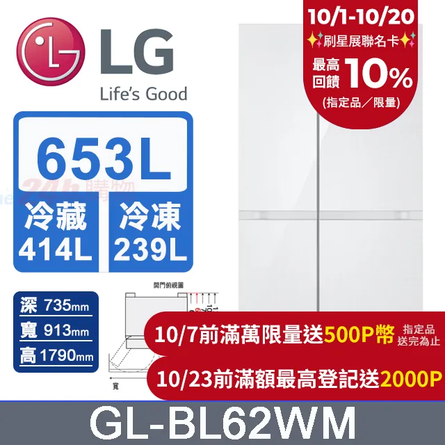 LG樂金653L WiFi智慧變頻對開冰箱GL-BL62WM(亞麻白) 歷史價格詳細信息
