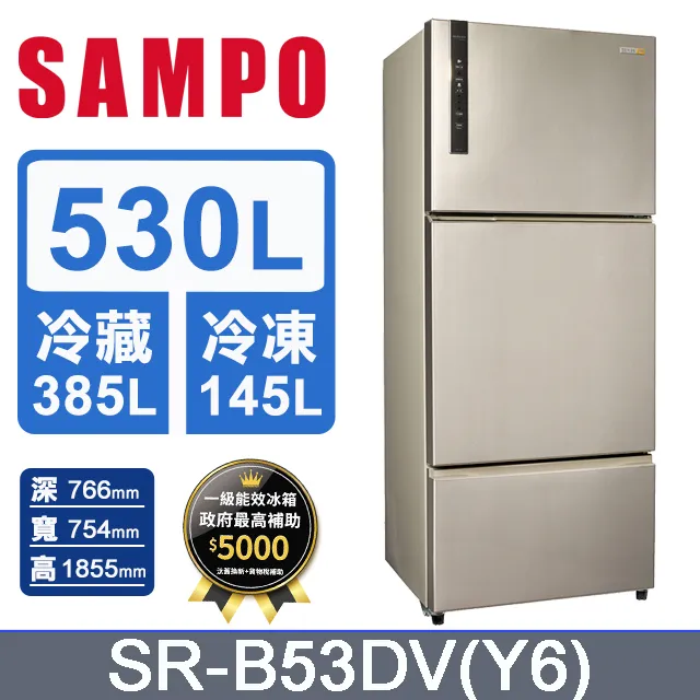 SAMPO 聲寶530公升玻璃三門變頻冰箱 SR-C53GDV(Y3) 歷史價格詳細信息
