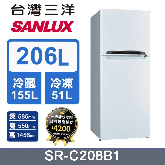 【SANLUX 台灣三洋】206L 定頻一級雙門電冰箱 (SR-C208B1) 歷史價格詳細信息