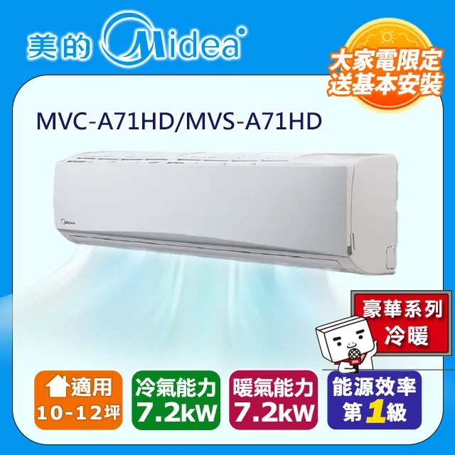 【Midea美的】10-12坪R32一級能效變頻冷暖分離式冷氣MVC-J74HA/MVS-J74HA 歷史價格詳細信息