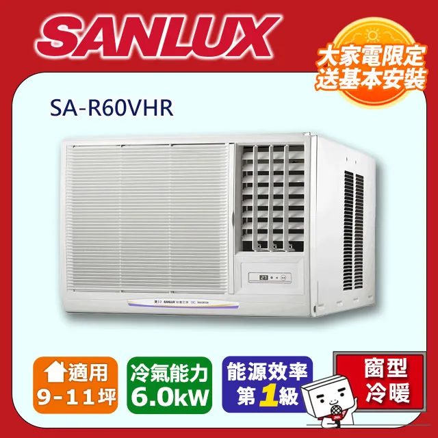 【SANLUX 台灣三洋】9-11坪 R32變頻冷暖右吹式窗型冷氣 SA-R60VHR 歷史價格詳細信息