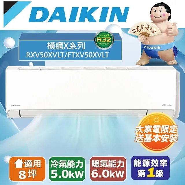 DAIKIN大金 橫綱X 一對一分離式變頻冷暖冷氣(室外機RXV50XVLT)FTXV50XVLT-含基本安裝+舊機回收 歷史價格詳細信息