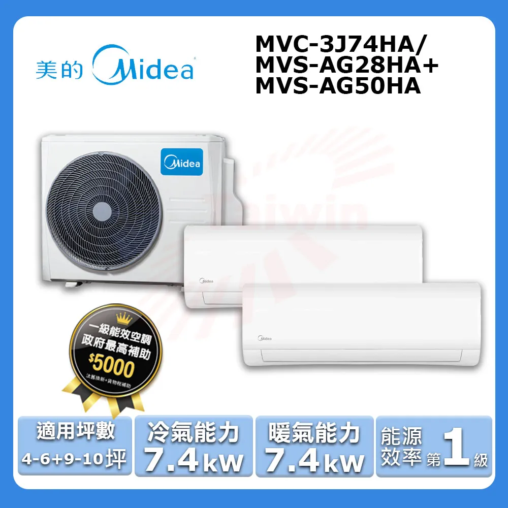 【Midea 美的】《一對三-冷暖型-R32》變頻分離式空調MVC-3J74HA/MVS-AG22HA+MVS-AG28HA+MVS-AG28HA 歷史價格詳細信息