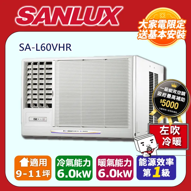 【SANLUX 台灣三洋】9-11坪 R32變頻冷暖右吹式窗型冷氣 SA-R60VHR 歷史價格詳細信息