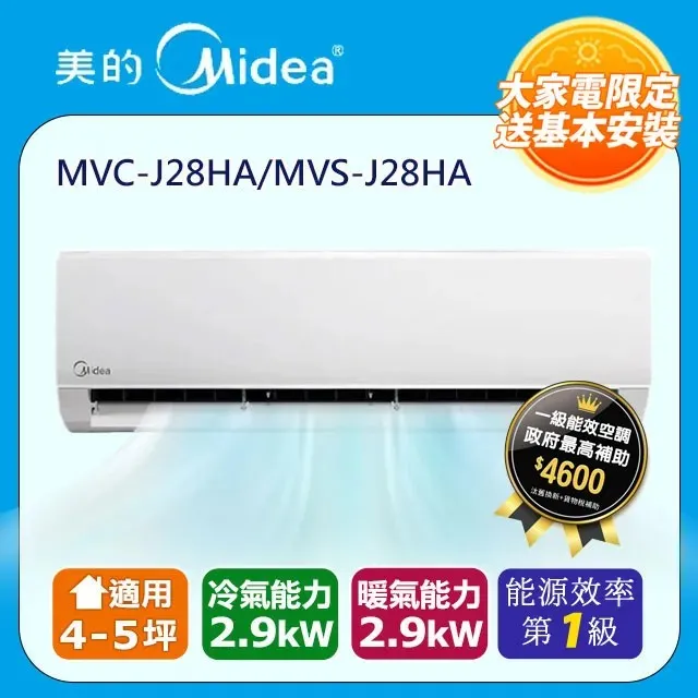 MIDEA美的MVC-J28HA/MVS-J28HAR32一級壁掛變頻分離式冷氣(冷暖型)(含標準安裝) 大型配送 歷史價格詳細信息