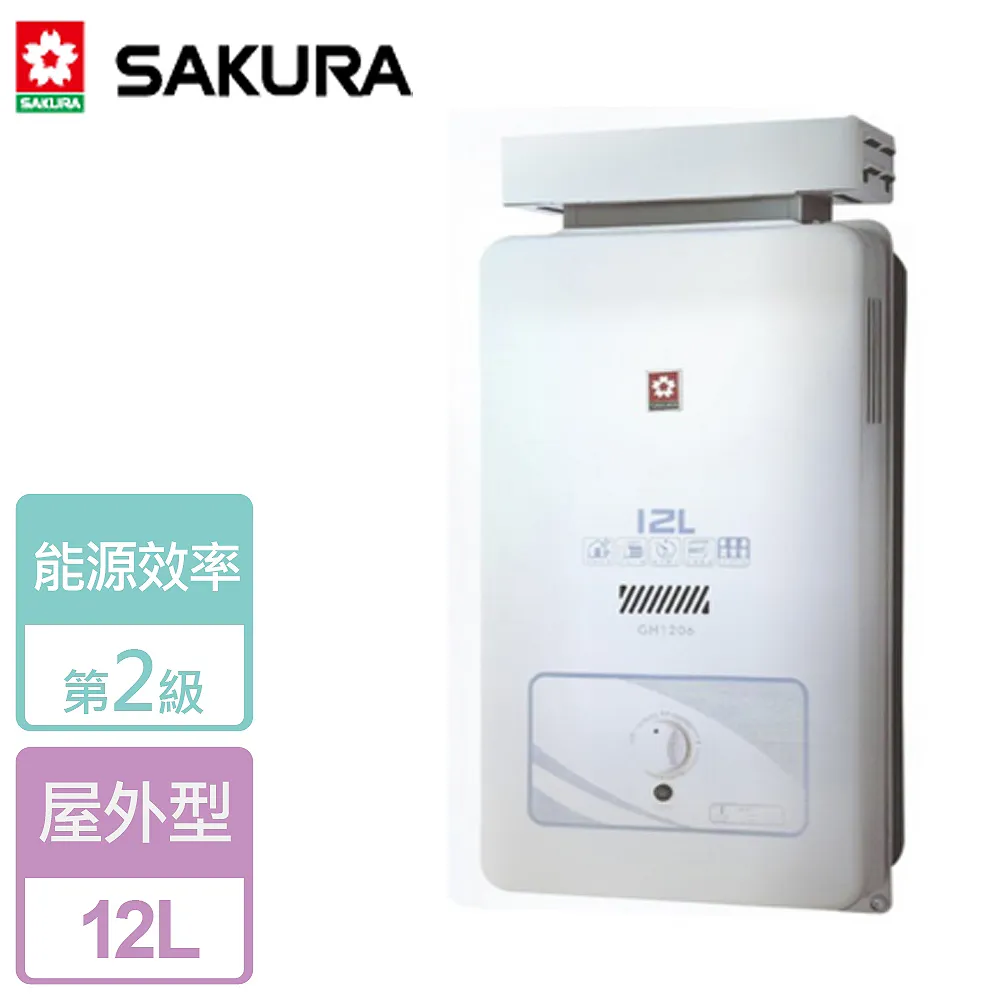 【櫻花SAKURA】12L抗風型屋外傳統熱水器GH1221(LPG/RF式) 歷史價格詳細信息