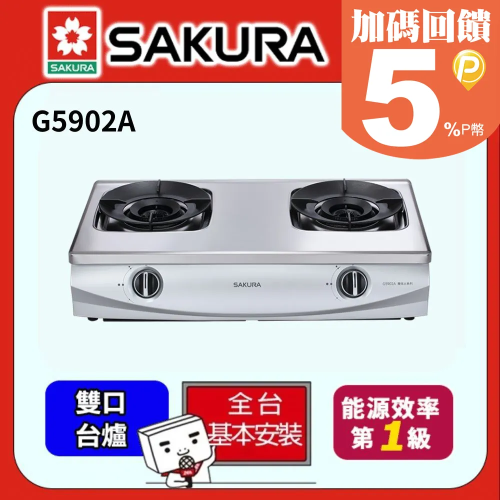 【SAKURA 櫻花】聚熱焱雙炫火二口嵌入式安全爐G6902AS(桶裝瓦斯專用) 歷史價格詳細信息