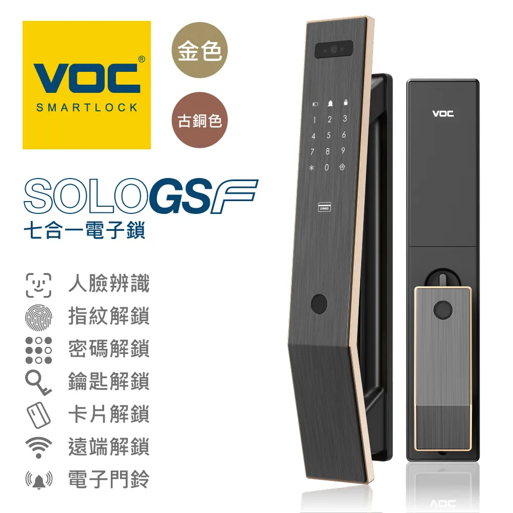 【瑞典VOC】七合一智慧電子鎖 SOLO GS-F 人臉辨識/指紋/卡片/密碼/鑰匙/WI-FI遠端/門鈴(含基本安裝) 歷史價格詳細信息