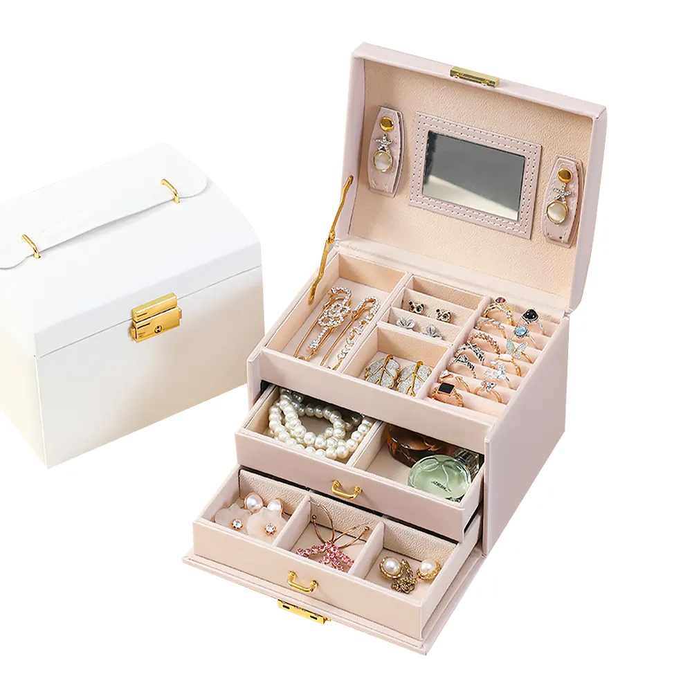 耳環收納盒 首飾盒皮革公主歐式飾品盒手飾整理盒耳環耳釘戒指耳墜首飾收納盒-正正精品 歷史價格詳細信息