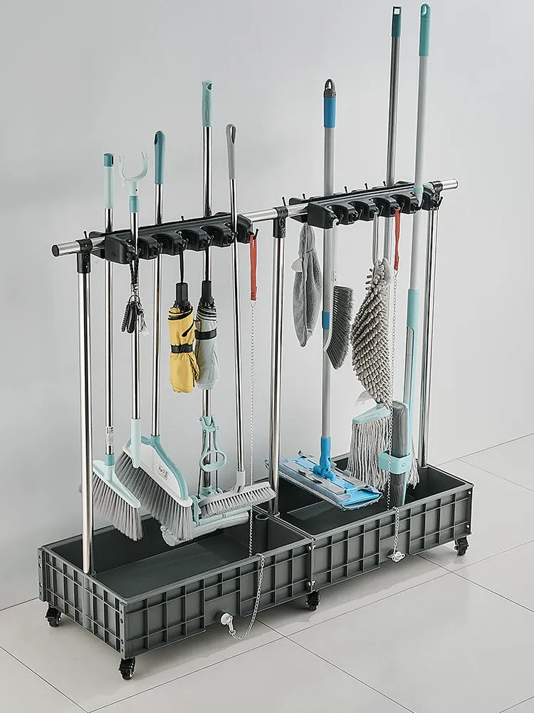 不銹鋼拖把架落地式移動掃把掛架收納車整理清潔保潔工具置物架子~特價下殺 免運 歷史價格詳細信息