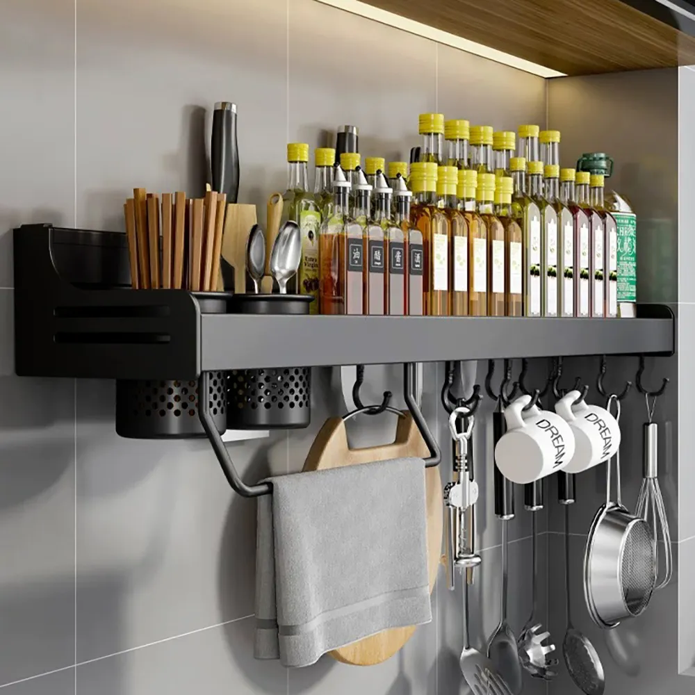 【Elyse 收納】免打孔 太空鋁廚房多功能調味料 餐具架 刀具掛架收納架60cm 歷史價格詳細信息