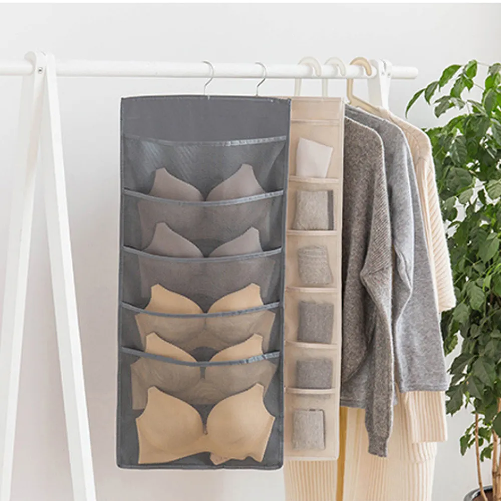 雙面內衣褲收納掛袋日式棉麻懸掛家用衣柜收納神器門后掛壁儲物袋~不含運費 歷史價格詳細信息