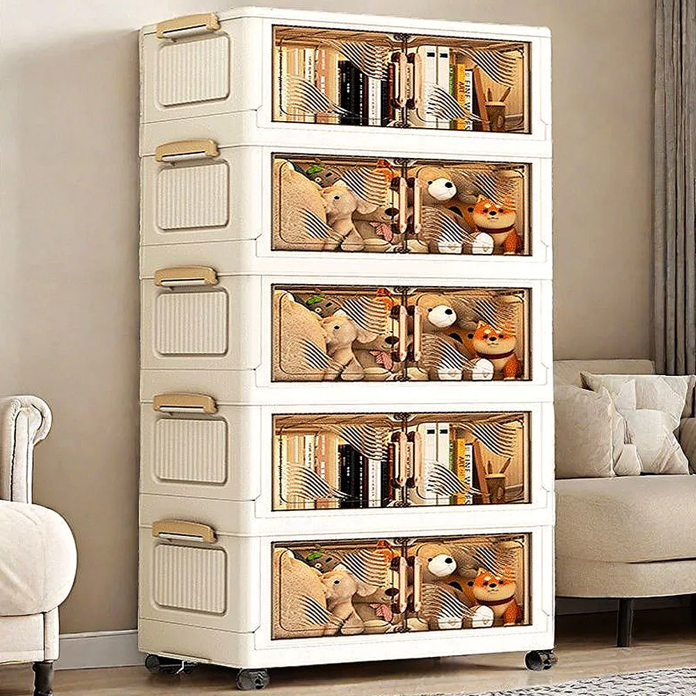 【Mr.Box】50面寬摺疊雙開門三層收納櫃(附滑輪) 歷史價格詳細信息