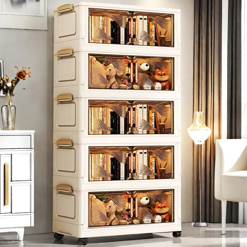 【Mr.Box】70面寬摺疊雙開門三層收納櫃(附滑輪) 歷史價格詳細信息