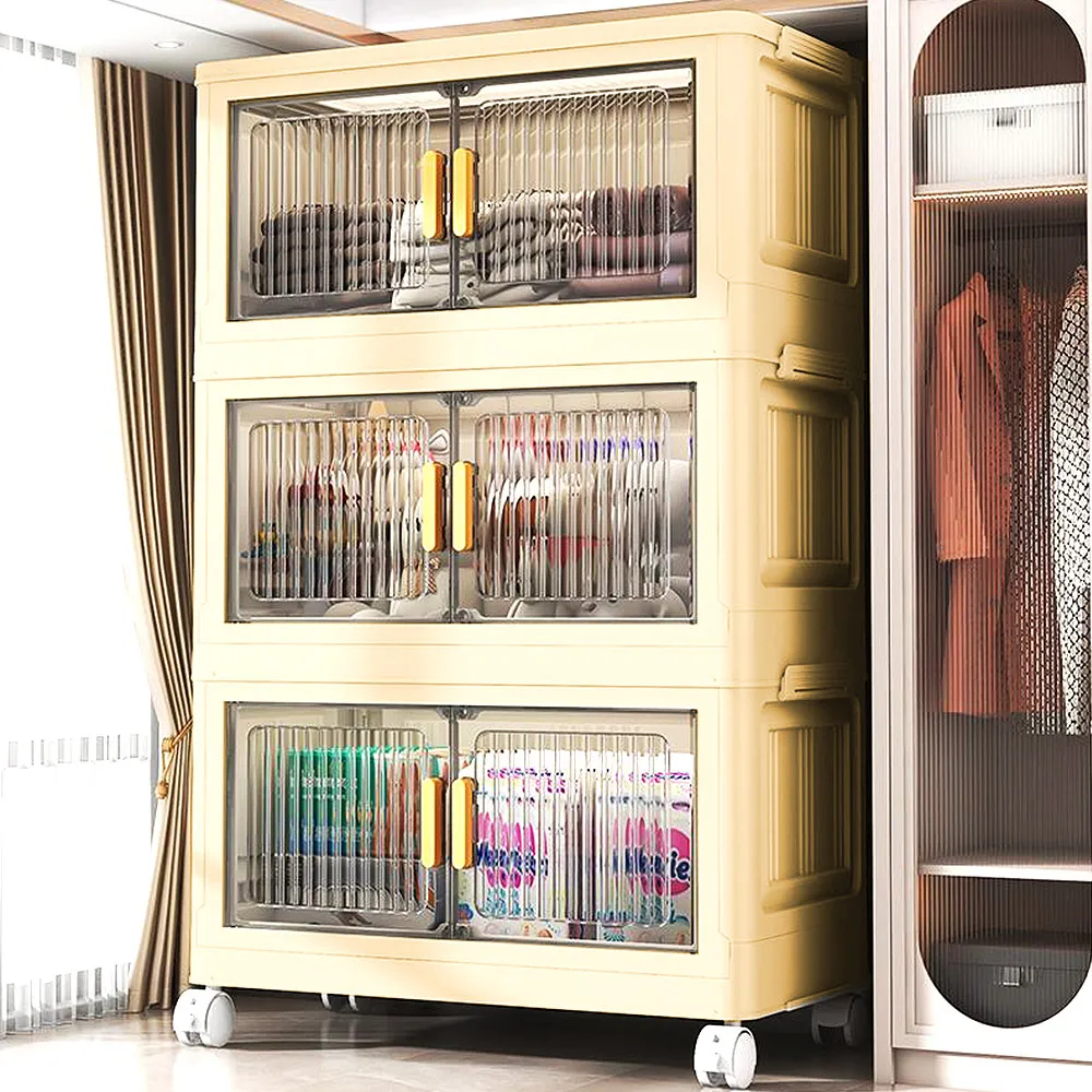 【Mr.box】80面寬摺疊雙開門三層收納櫃-附滑輪 歷史價格詳細信息