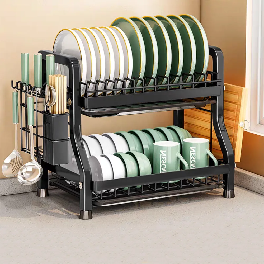 【雙層】廚房梯型瀝水架 瀝水碗盤架 碗架 碗櫃 碗盤收納架 碗筷置物架 歷史價格詳細信息