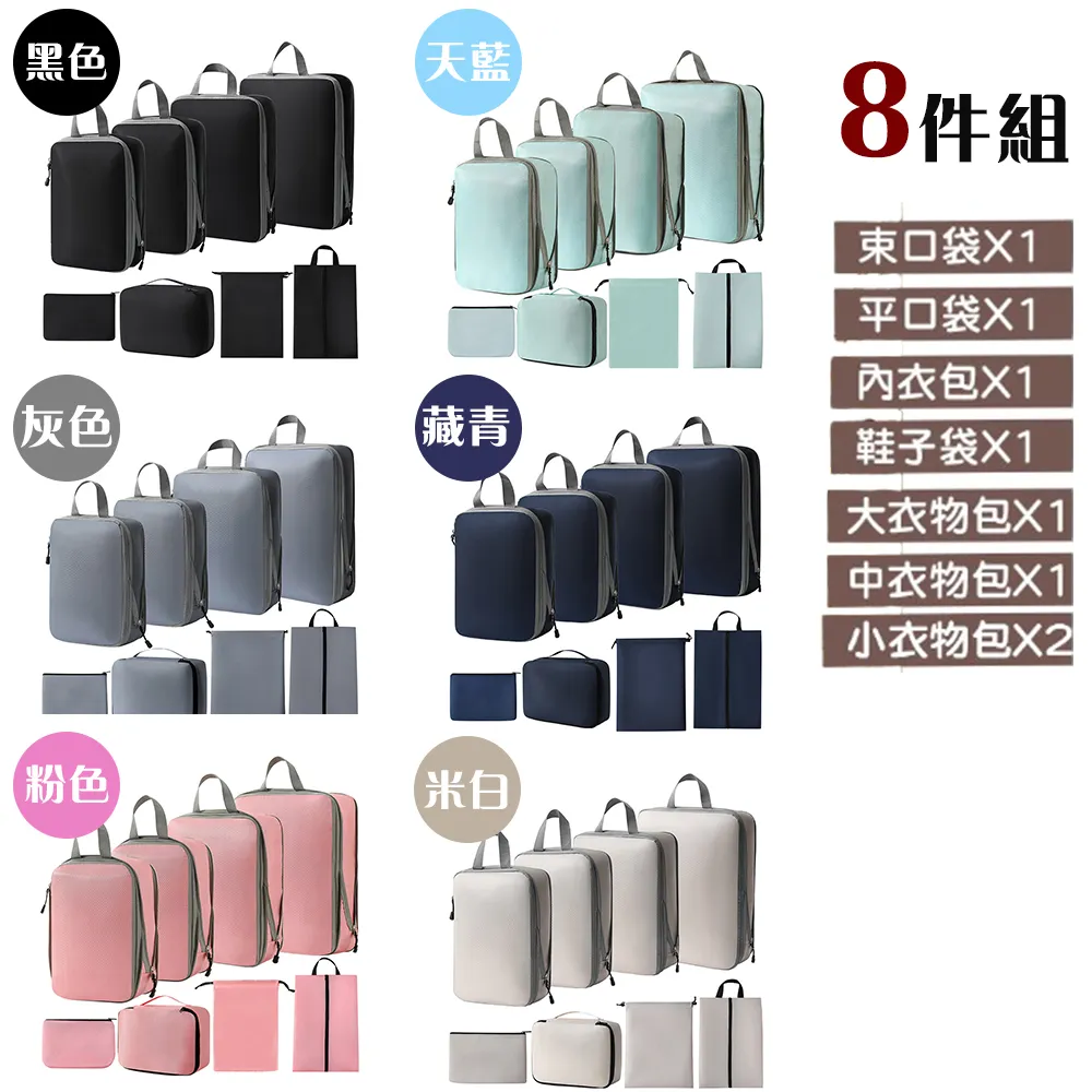 旅行收納袋 8件組【1組】(防水防潮/摺疊便攜) 分裝袋 梳洗收納包 衣物收納袋 歷史價格詳細信息