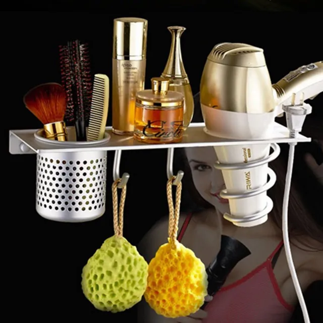 太空鋁置物架 吹風機架 浴室置物架 收納掛綫 浴室收納架 吹風機支架 收納架 風機架 置物架 無痕貼 免打孔    品質】 歷史價格詳細信息