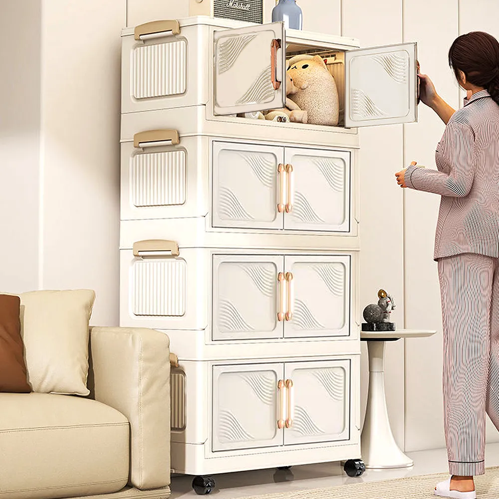 【Mr.Box】50面寬摺疊雙開門三層收納櫃(附滑輪) 歷史價格詳細信息