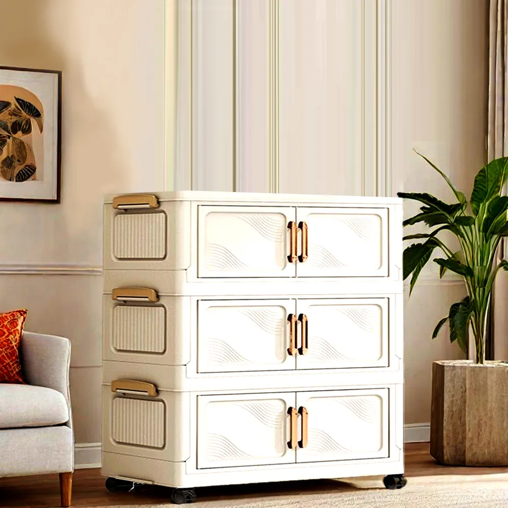 【Mr.Box】70面寬摺疊雙開門三層收納櫃(附滑輪) 歷史價格詳細信息