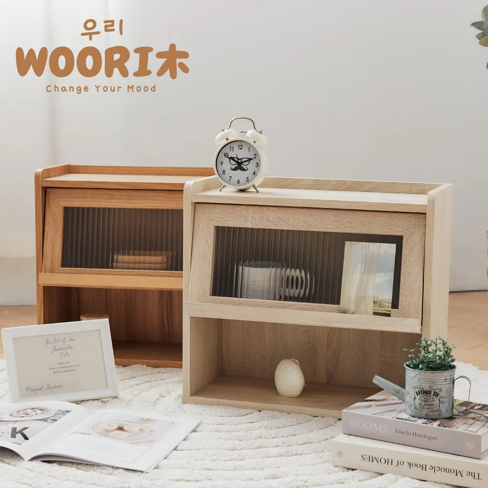 Peachy Life WOORI木 復古雙開玻璃門收納小櫃(三色任選) 歷史價格詳細信息