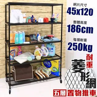 【W.C.S居家館】鬃耀黑 旗艦重 45X90X98cm三層菱形網推車 歷史價格詳細信息