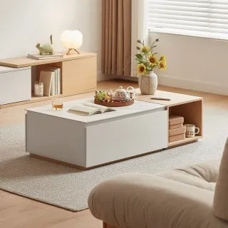 林氏木業簡約雙色岩板可伸縮收納電視櫃 OV2M-原木色 歷史價格詳細信息