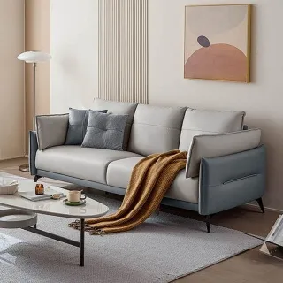 林氏木業溫柔拚色皮感科技布小四人沙發+腳踏 BS103-拿鐵棕 歷史價格詳細信息