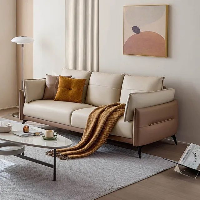 林氏木業溫柔拚色皮感科技布小四人沙發+腳踏 BS103-拿鐵棕 歷史價格詳細信息