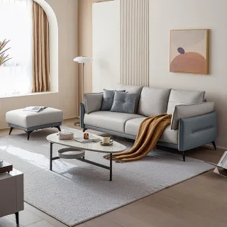 林氏木業溫柔拚色皮感科技布小四人沙發+腳踏 BS103-拿鐵棕 歷史價格詳細信息