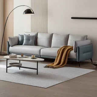 林氏木業溫柔拚色皮感科技布小四人沙發+腳踏 BS103-拿鐵棕 歷史價格詳細信息