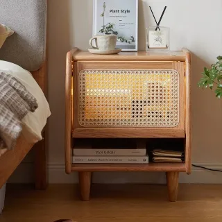 源氏木語栗子橡木原木色籐編床頭櫃 Y49A03 價格比較,價格查詢,歷史價格詳細信息
