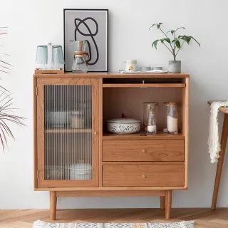 櫻桃木餐邊櫃花園一體家用洞洞板靠牆帶電力軌道不鏽鋼板臺面高櫃 歷史價格詳細信息