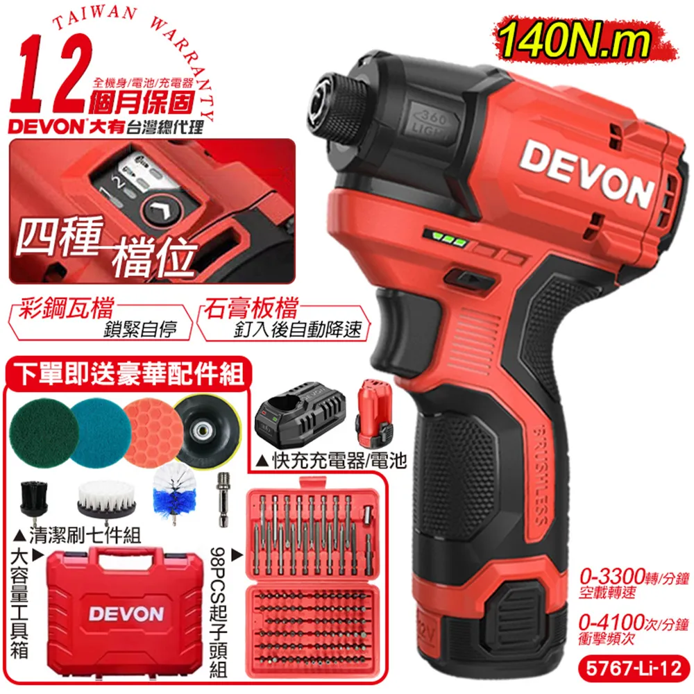 DEVON大有 充電無刷雙機組 震動電鑽 衝擊起子機+馬斯特工具組 7202-Li-12 歷史價格詳細信息