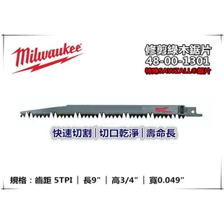 Milwaukee 美沃奇修剪綠木專用12吋軍刀鋸片5入48-00-1303 歷史價格詳細信息