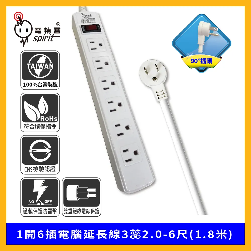 spirit 電精靈 1開6插電腦延長線3蕊2.0-15尺(4.5米) 歷史價格詳細信息